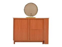 ModernLuxe Kaptafels-Uitschuifbare Kaptafel - 8 Laden En 1 Spiegel Met Led - Retrostijl - Bruin (Kruk Niet Inbegrepen)
