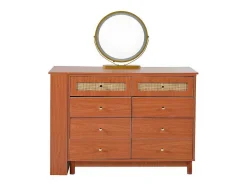 ModernLuxe Kaptafels-Uitschuifbare Kaptafel - 8 Laden En 1 Spiegel Met Led - Retrostijl - Bruin (Kruk Niet Inbegrepen)