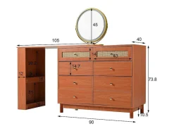 ModernLuxe Kaptafels-Uitschuifbare Kaptafel - 8 Laden En 1 Spiegel Met Led - Retrostijl - Bruin (Kruk Niet Inbegrepen)
