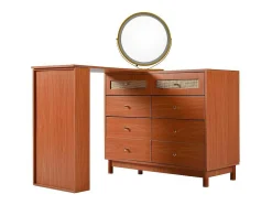ModernLuxe Kaptafels-Uitschuifbare Kaptafel - 8 Laden En 1 Spiegel Met Led - Retrostijl - Bruin (Kruk Niet Inbegrepen)