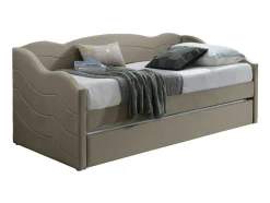 Vente-unique Bed Met Slaaplade-Uitschuifbare Slaapbank 2 X 90 X 190 Cm - Velours - Beige + Matras - Lenvia