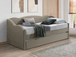 Vente-unique Bed Met Slaaplade-Uitschuifbare Slaapbank 2 X 90 X 190 Cm - Velours - Beige + Matras - Lenvia