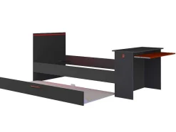 Vente-unique Bed Met Slaaplade-Uitschuifbed 90 X 200 En 90 X 190 Cm - Met Bureau - Ledverlichting - Antraciet En Rood + Matras + Bedbodem - Vouani