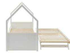 Vente-unique Bed Met Slaaplade-Uitschuifbed 2 X 90 X 190 Cm - Grenen - Wit + Matras - Hurra