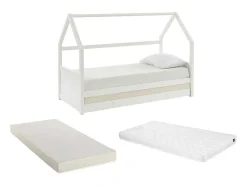 Vente-unique Bed Met Slaaplade-Uitschuifbed 2 X 90 X 190 Cm - Grenen - Wit + Matras - Hurra
