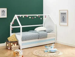 Vente-unique Bed Met Slaaplade-Uitschuifbed 2 X 90 X 190 Cm - Grenen - Wit + Matras - Hurra