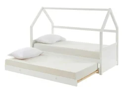 Vente-unique Bed Met Slaaplade-Uitschuifbed 2 X 90 X 190 Cm - Grenen - Wit + Matras - Hurra