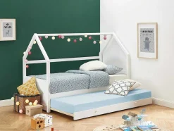 Vente-unique Bed Met Slaaplade-Uitschuifbed 2 X 90 X 190 Cm - Grenen - Wit + Matras - Hurra