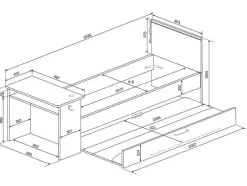 Vente-unique Bed Met Slaaplade-Uitschuifbed 2 X 90 X 200 Cm - Met Bureau - Ledverlichting - Antraciet En Rood - Vouani
