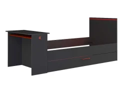 Vente-unique Bed Met Slaaplade-Uitschuifbed 2 X 90 X 200 Cm - Met Bureau - Ledverlichting - Antraciet En Rood - Vouani
