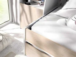 Vente-unique Bed Met Slaaplade-Uitschuifbed Met Ingebouwde Kasten Selena - 90 X 190Cm - Eiken & Wit + Matras