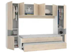 Vente-unique Bed Met Slaaplade-Uitschuifbed Met Ingebouwde Kasten Selena - 90 X 190Cm - Eiken & Wit + Matras