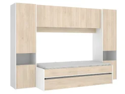 Vente-unique Bed Met Slaaplade-Uitschuifbed Met Ingebouwde Kasten Selena - 90 X 190Cm - Eiken & Wit + Matras