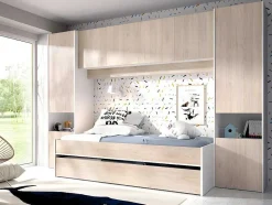 Vente-unique Bed Met Slaaplade-Uitschuifbed Met Ingebouwde Kasten Selena - 90 X 190Cm - Eiken & Wit + Matras