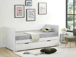 Vente-unique Bed Met Slaaplade-Uitschuifbed Met Opbergruimte - 90 X 190 Of 174 X 190 Cm - Wit - Alfiero