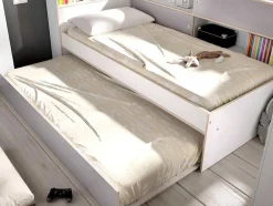 Vente-unique Bed Met Slaaplade-Uitschuifbed Met Slaaplade - 90 X 200 En 90 X 190 Cm - Wit En Grijs - Losiana