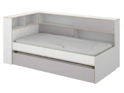 Vente-unique Bed Met Slaaplade-Uitschuifbed Met Slaaplade - Wit En Grijs + Bedbodem + Matras - Losiana