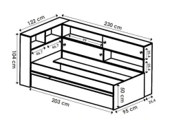 Vente-unique Bed Met Slaaplade-Uitschuifbed Met Slaaplade - Wit En Grijs + Bedbodem + Matras - Losiana