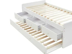 Vente-unique Bed Met Slaaplade-Uitschuifbed Titouan Met 3 Lades - Mdf En Dennenhout - Wit + Matras