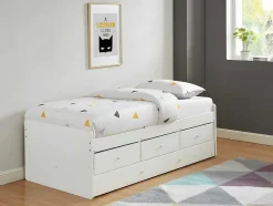 Vente-unique Bed Met Slaaplade-Uitschuifbed Titouan Met 3 Lades - Mdf En Dennenhout - Wit + Matras