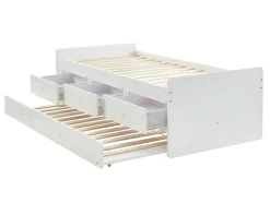 Vente-unique Bed Met Slaaplade-Uitschuifbed Titouan Met 3 Lades - Mdf En Dennenhout - Wit + Matras