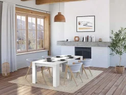 Vente-unique Eettafel-Uittrekbare Sidetabletafel Onega - 10 Personen - 4 Verlengstukken - Kleur: Wit