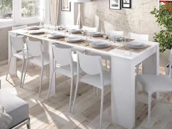 Vente-unique Eettafel-Uittrekbare Sidetabletafel Onega - 10 Personen - 4 Verlengstukken - Kleur: Wit