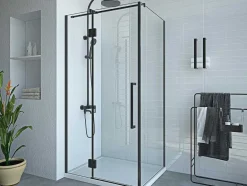 Shower & Design Douchewand-Vast Douchescherm Met Matzwarte Taatsdeur In Industriele Stijl - 80 X 100 X 190 Cm - Princeton