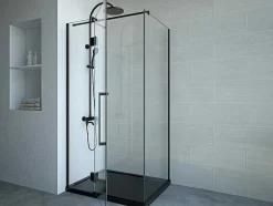Shower & Design Douchewand-Vast Douchescherm Met Matzwarte Taatsdeur In Industriele Stijl - 80 X 100 X 190 Cm - Princeton
