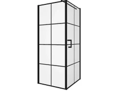Shower & Design Douchewand-Vast Douchescherm Met Matzwarte Taatsdeur - 80 X 80 X 190 Cm - Caparica