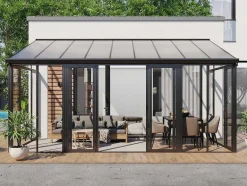 EXPERTLAND Prieel, Pergola, Gazebo En Kiosk-Veranda Van Aluminium En Polycarbonaat Met Uv-Bescherming - 15,8 M - Antraciet - Mathilda