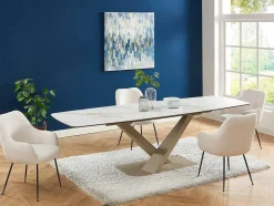PASCAL MORABITO Eettafel-Verlengbare Eettafel 6 Tot 10 Plaatsen Van Keramiek En Metaal - Wit En Beige Marmereffect - Malata - Van