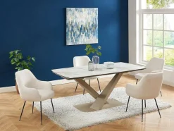 PASCAL MORABITO Eettafel-Verlengbare Eettafel 6 Tot 10 Plaatsen Van Keramiek En Metaal - Wit En Beige Marmereffect - Malata - Van