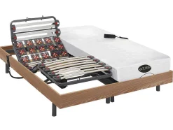 NATUREA Elektrisch Relaxatiebed-Verstelbaar Relaxbed Met Contactplaatjes En Latten En Matras Met Vormgeheugen En Bamboe Damysos Van - Motors Okin - 2X90X200 Cm - Eiken