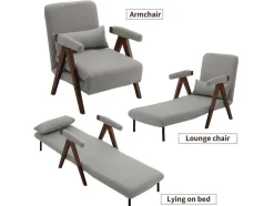 ModernLuxe Uitklapbare Fauteuil-Verstelbare Converteerbare Gewatteerde Fauteuil Van Katoenen Stof - Grijs