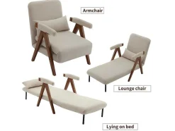 ModernLuxe Uitklapbare Fauteuil-Verstelbare Converteerbare Gewatteerde Fauteuil Van Katoenen Stof - Beige