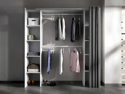 Vente-unique Kledingkast-Verstelbare Kledingkast Dorian Met Gordijn - L 110/180 Cm - Kleuren: Wit En Grijs