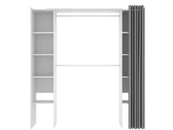 Vente-unique Kledingkast-Verstelbare Kledingkast Dorian Met Gordijn - L 110/180 Cm - Kleuren: Wit En Grijs