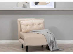 Vente-unique Uitklapbare Fauteuil-Vicky Slaapbank ,Fauteuil Velours Beige.