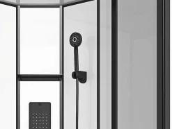 Shower & Design Douchecabine-Vierkante Douchecabine Met Massagestralen Matzwart En Wit L90 X B90 X H215 Cm Tanito