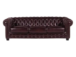 LINEA SOFA Chesterfield Zitbank-Vierzits Chesterfieldbank Brenton 100% Buffelleer - Cherry