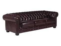 LINEA SOFA Chesterfield Zitbank-Vierzits Chesterfieldbank Brenton 100% Buffelleer - Cherry
