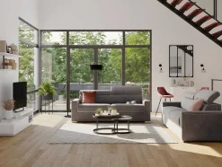 Vente-unique Speciale Modellen Zitbanken & Fauteuils-Vierzits Express Slaapbank Van Stof Vizir - Grijs - Slaapafmeting Met Brede Latten 160 Cm - Matras 18 Cm