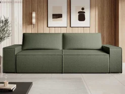 Vente-unique Speciale Modellen Zitbanken & Fauteuils-Vierzitsslaapbank Van Groen Velours Met Textuur Amelia