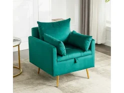 ModernLuxe Fauteuil Stof Fluweel / Suedine-Vipi Fauteuil In Fluwelen Stof Met Opbergruimte En Kussen - Poten Van Goudkleurig Metaal - Groen