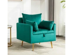 ModernLuxe Fauteuil Stof Fluweel / Suedine-Vipi Fauteuil In Fluwelen Stof Met Opbergruimte En Kussen - Poten Van Goudkleurig Metaal - Groen