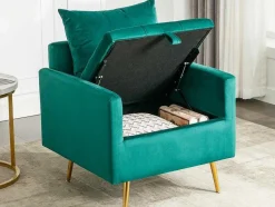 ModernLuxe Fauteuil Stof Fluweel / Suedine-Vipi Fauteuil In Fluwelen Stof Met Opbergruimte En Kussen - Poten Van Goudkleurig Metaal - Groen