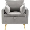 ModernLuxe Fauteuil Stof Fluweel / Suedine-Vipi Fauteuil In Fluwelen Stof Met Opbergruimte En Kussen - Poten Van Goudkleurig Metaal - Grijs