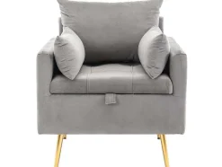 ModernLuxe Fauteuil Stof Fluweel / Suedine-Vipi Fauteuil In Fluwelen Stof Met Opbergruimte En Kussen - Poten Van Goudkleurig Metaal - Grijs