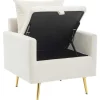 ModernLuxe Fauteuil Stof Fluweel / Suedine-Vipi Fauteuil In Fluwelen Stof Met Opbergruimte En Kussen - Poten Van Goudkleurig Metaal - Wit